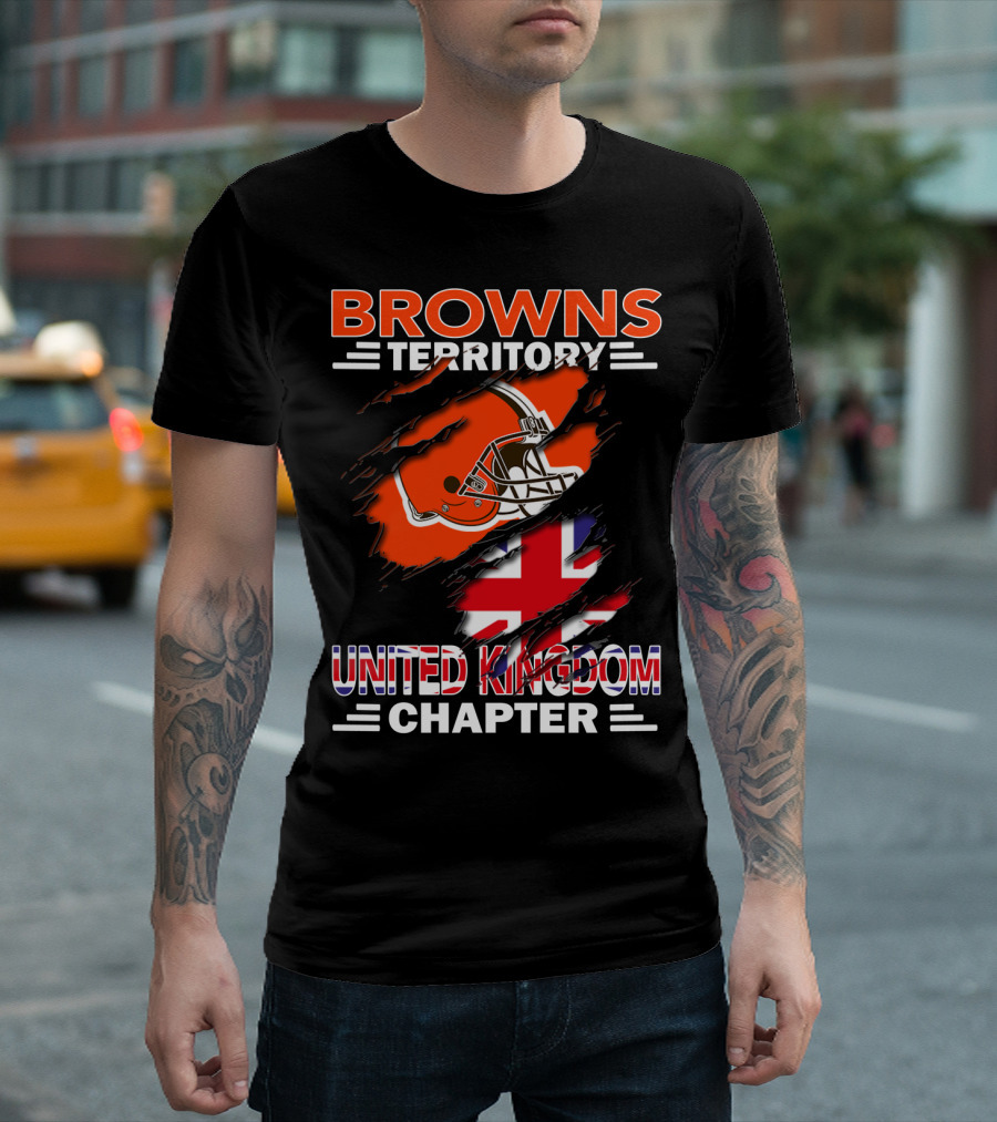 Browns Territory United Kingdom Chapter Football Helmet Union Jack Flag T-Shirt
