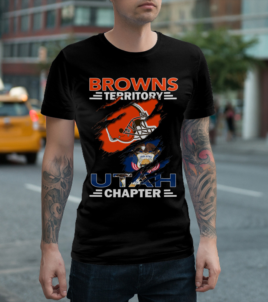 Browns Territory Utah Chapter Football Helmet And Utah State Seal Industry America Seventieth T-Shirt