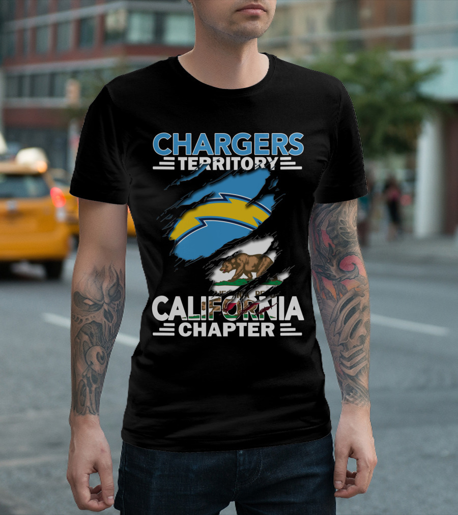 Chargers Territory California Chapter Lightning Bolt and Bear Flag T-Shirt