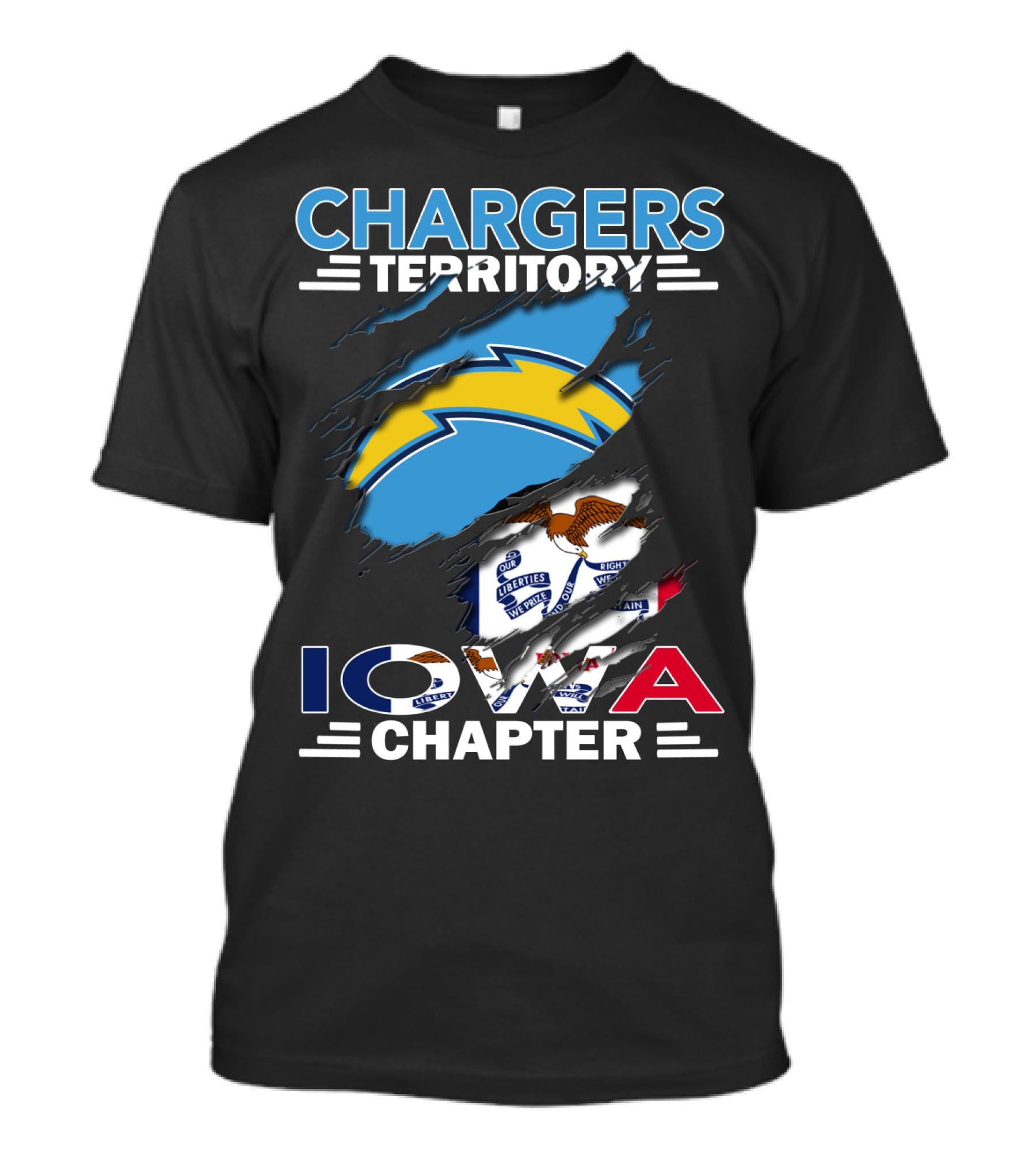 Chargers Territory Iowa Chapter NFL Logo With State Flag Elements T-Shirt