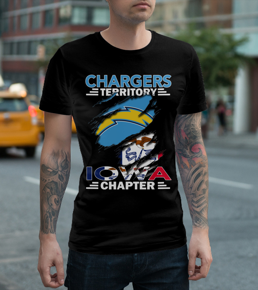 Chargers Territory Iowa Chapter NFL Logo with State Flag Elements T-Shirt