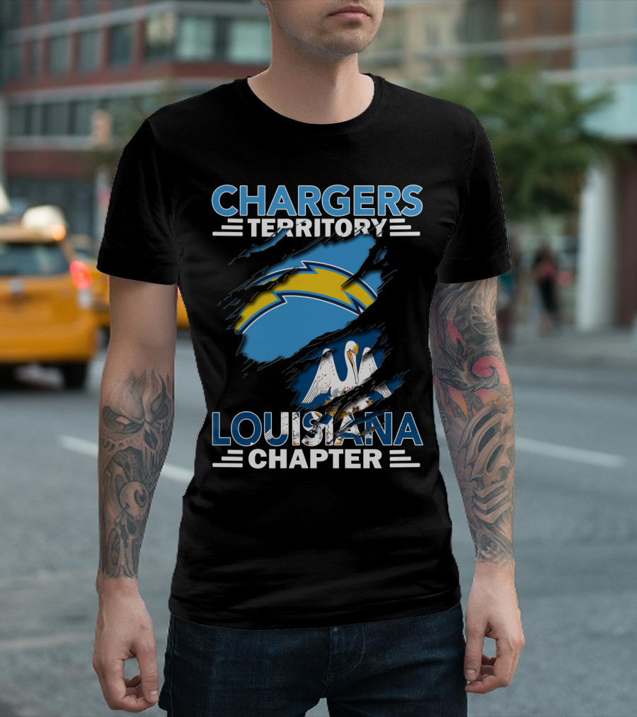 Chargers Territory Louisiana Chapter Pelican and Lightning Bolt T-Shirt