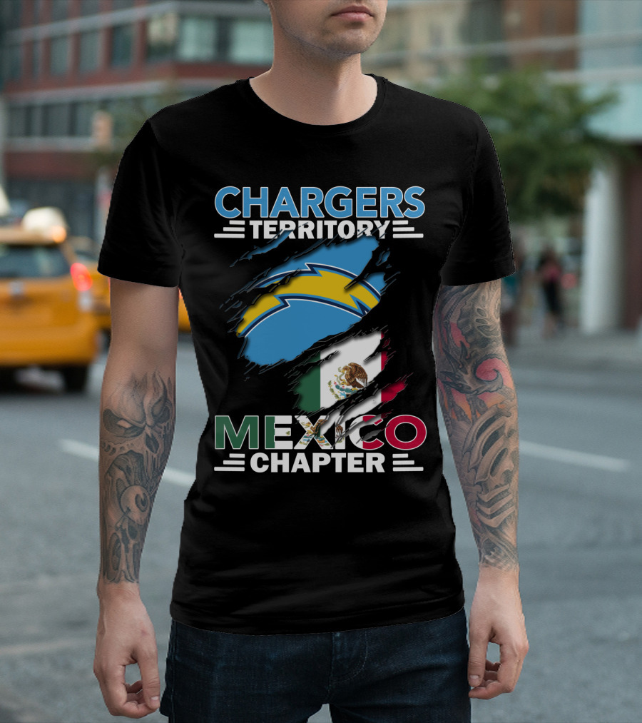 Chargers Territory Mexico Chapter Bold Lightning Logo And Flag Stripes T-Shirt