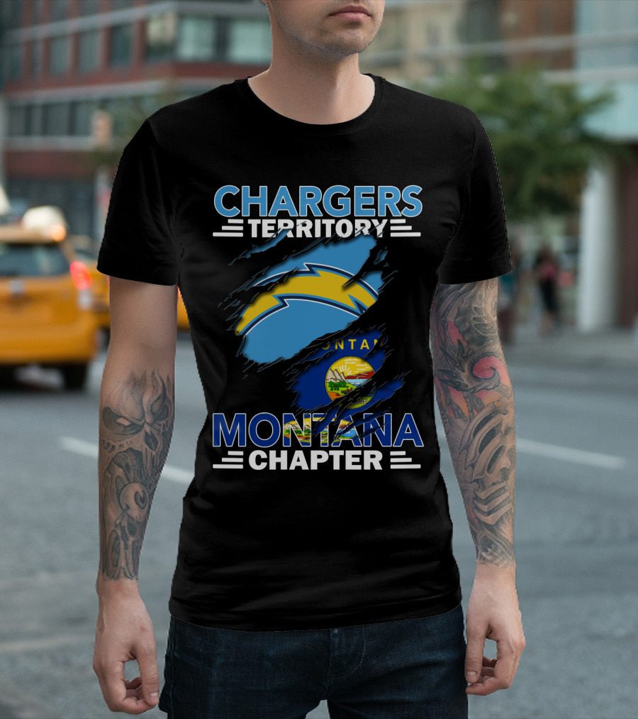 Chargers Territory Montana Chapter Lightning Bolt And State Flag T-Shirt