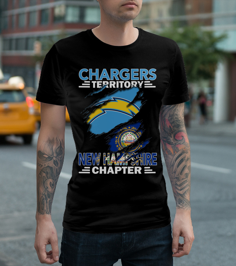 Chargers Territory New Hampshire Chapter State Flag And Lightning Bolt T-Shirt