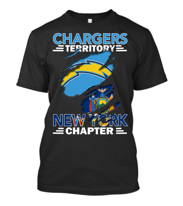 Chargers Territory New York Chapter Logo With Lightning Bolt And New York State Flag T-Shirt