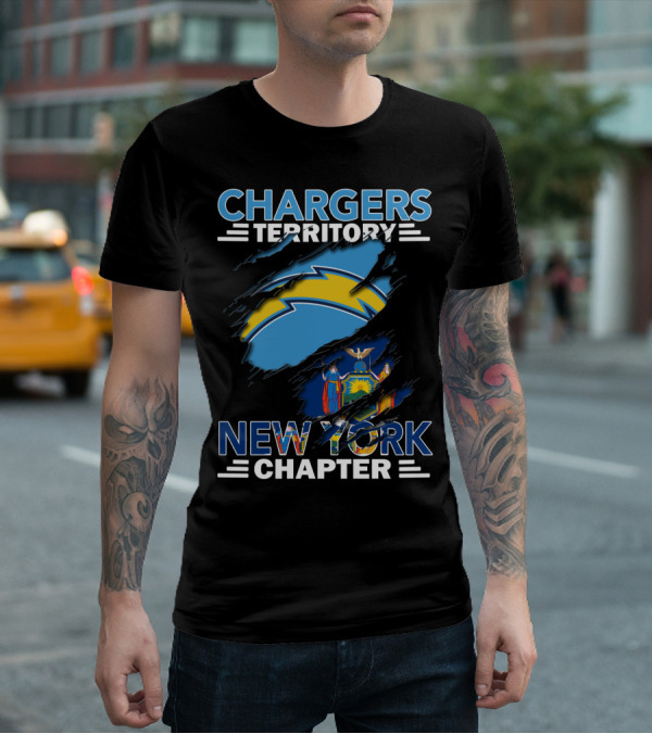 Chargers Territory New York Chapter Logo With Lightning Bolt And New York State Flag T-Shirt
