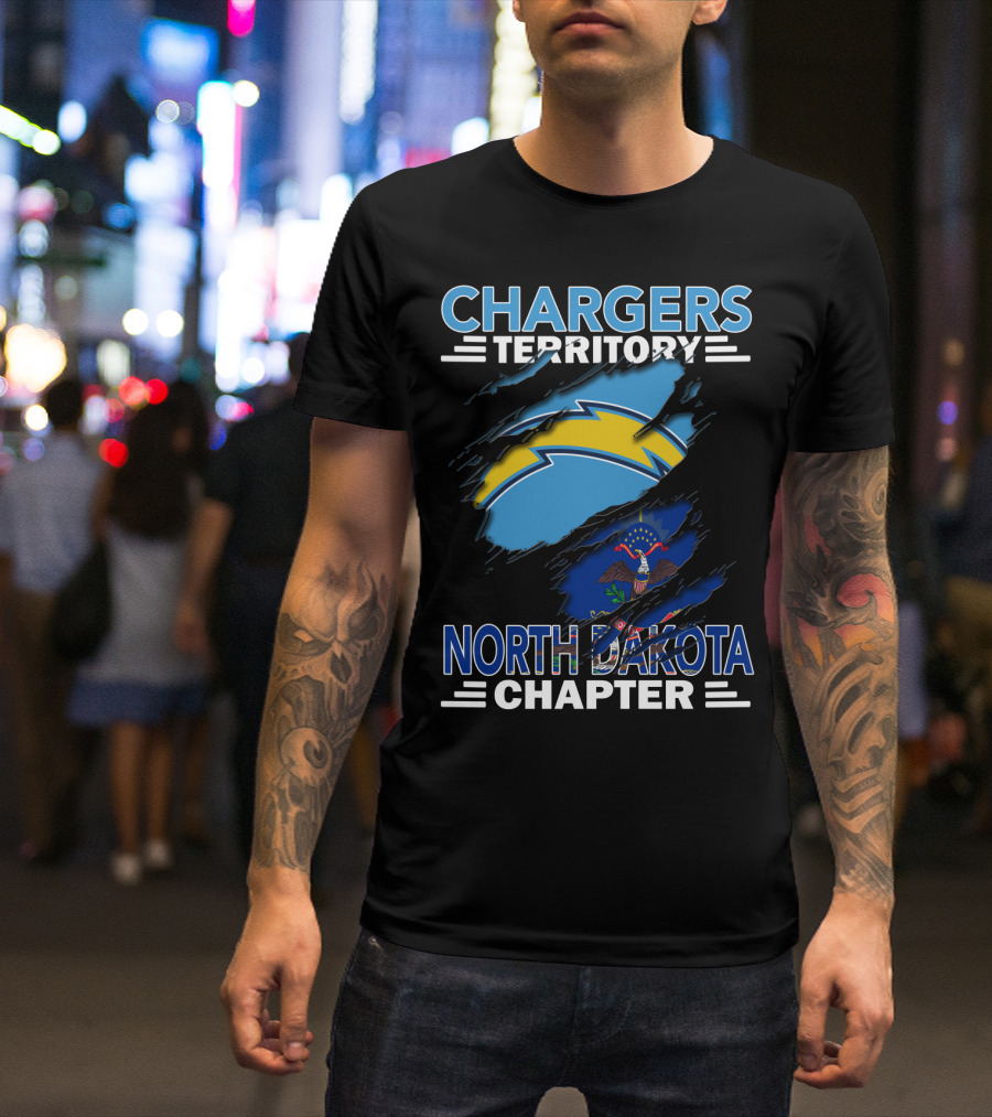 Chargers Territory North Dakota Chapter With Lightning Bolt And State Flag Elements T-Shirt