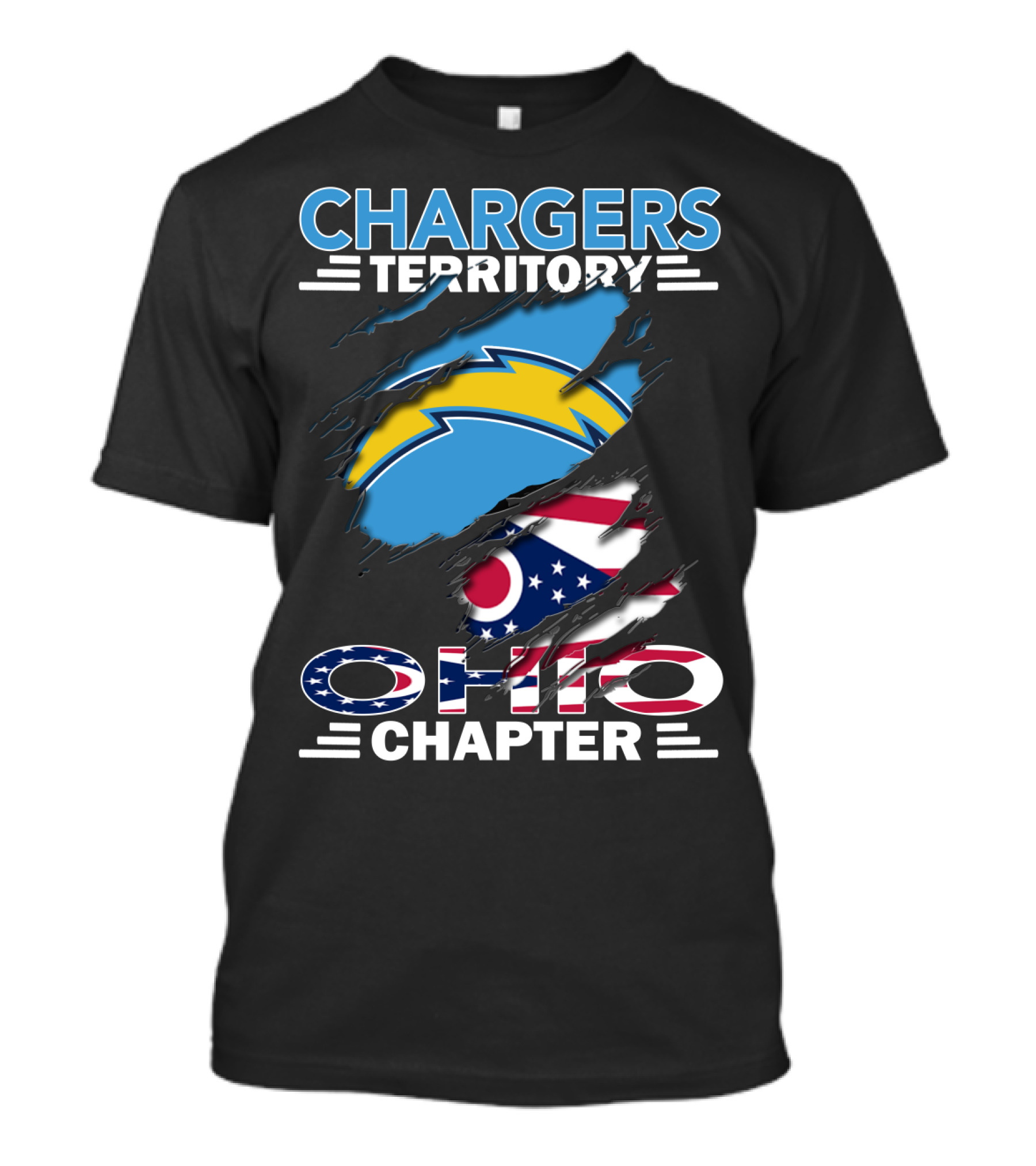 Chargers Territory Ohio Chapter Ohio Flag And Lightning Bolt T-Shirt