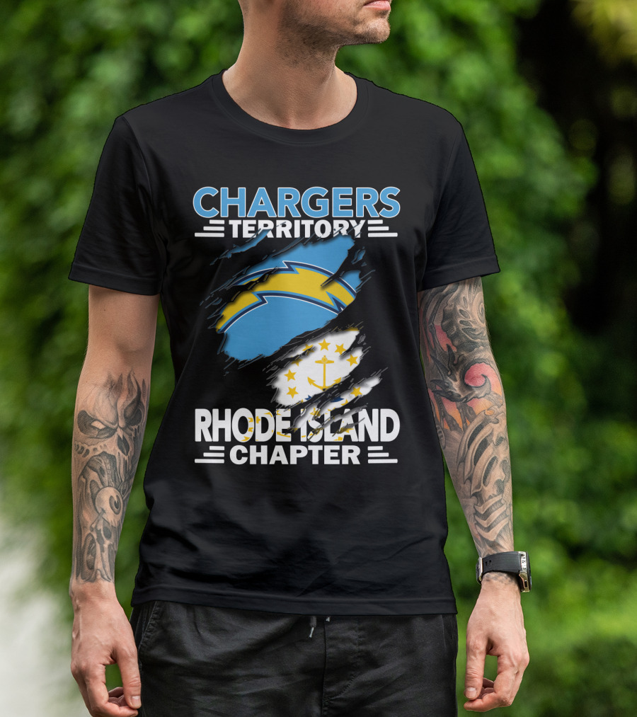 Chargers Territory Rhode Island Chapter Logo With Split Design Featuring Iconic Symbols T-Shirt