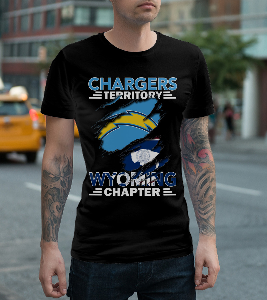 Chargers Territory Wyoming Chapter Logo with State Flag Background T-Shirt