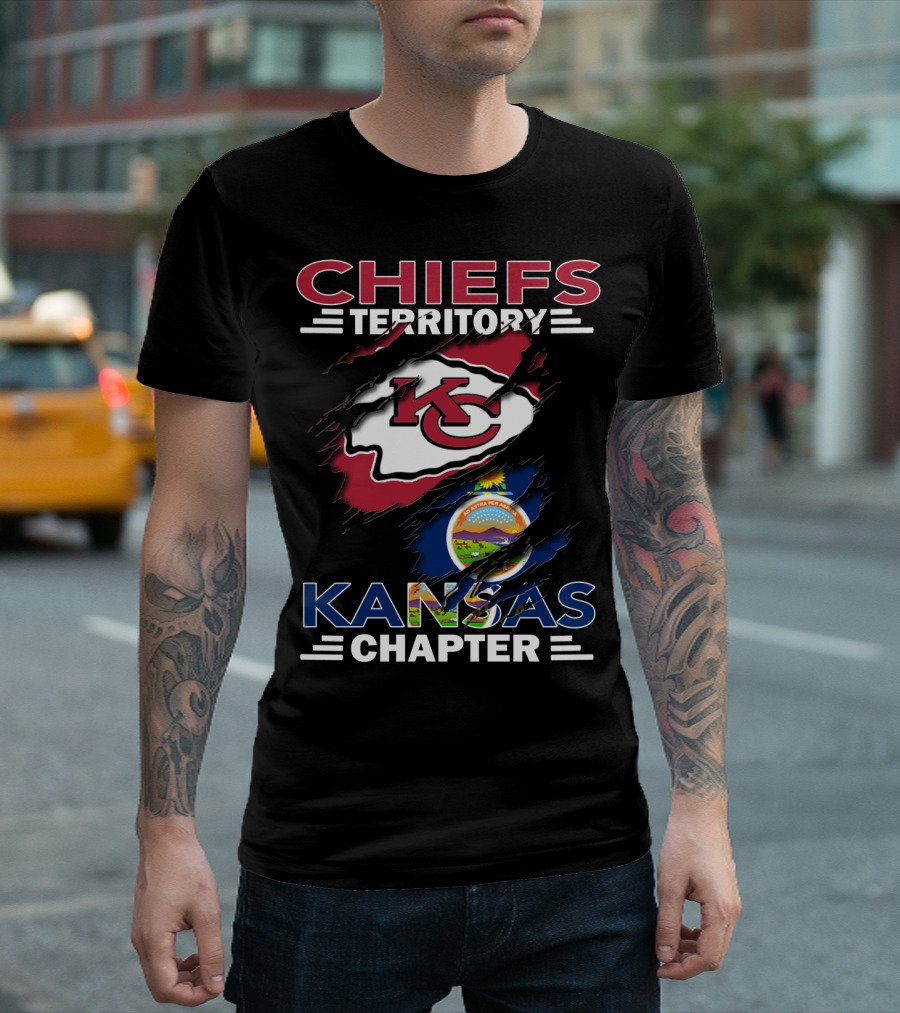 Chiefs Territory Kansas Chapter KC Logo And Kansas State Flag T-Shirt