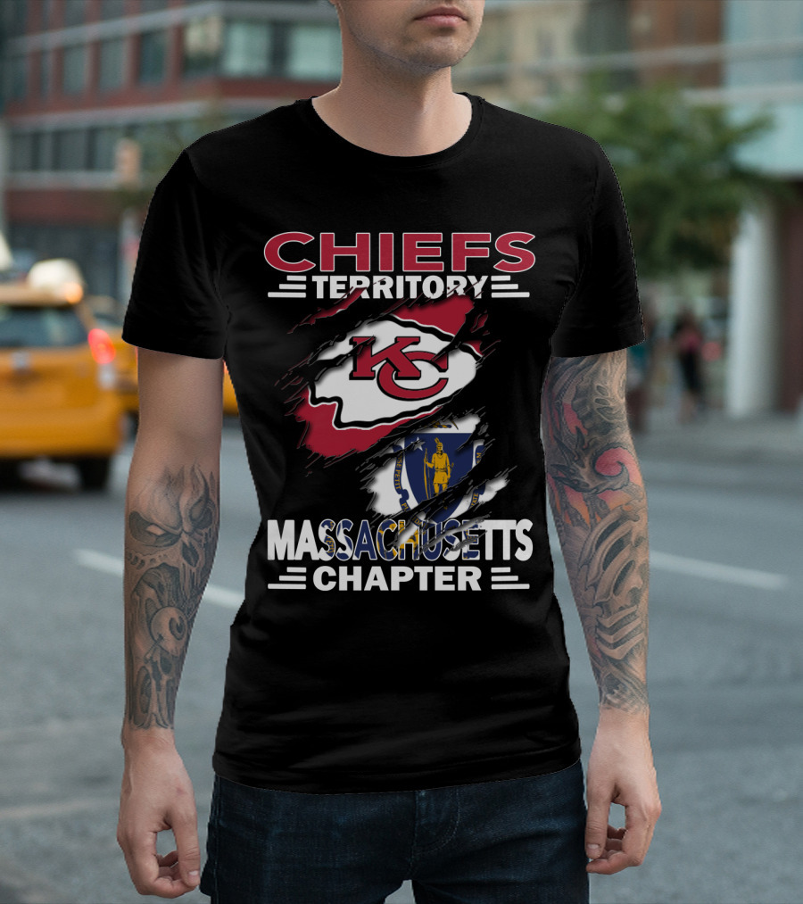 Chiefs Territory Massachusetts Chapter Kansas City Chiefs Logo With Massachusetts Flag T-Shirt