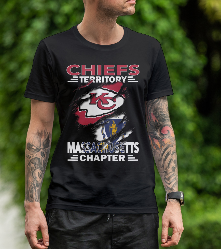 Chiefs Territory Massachusetts Chapter Kansas City Chiefs Logo With Massachusetts Flag T-Shirt