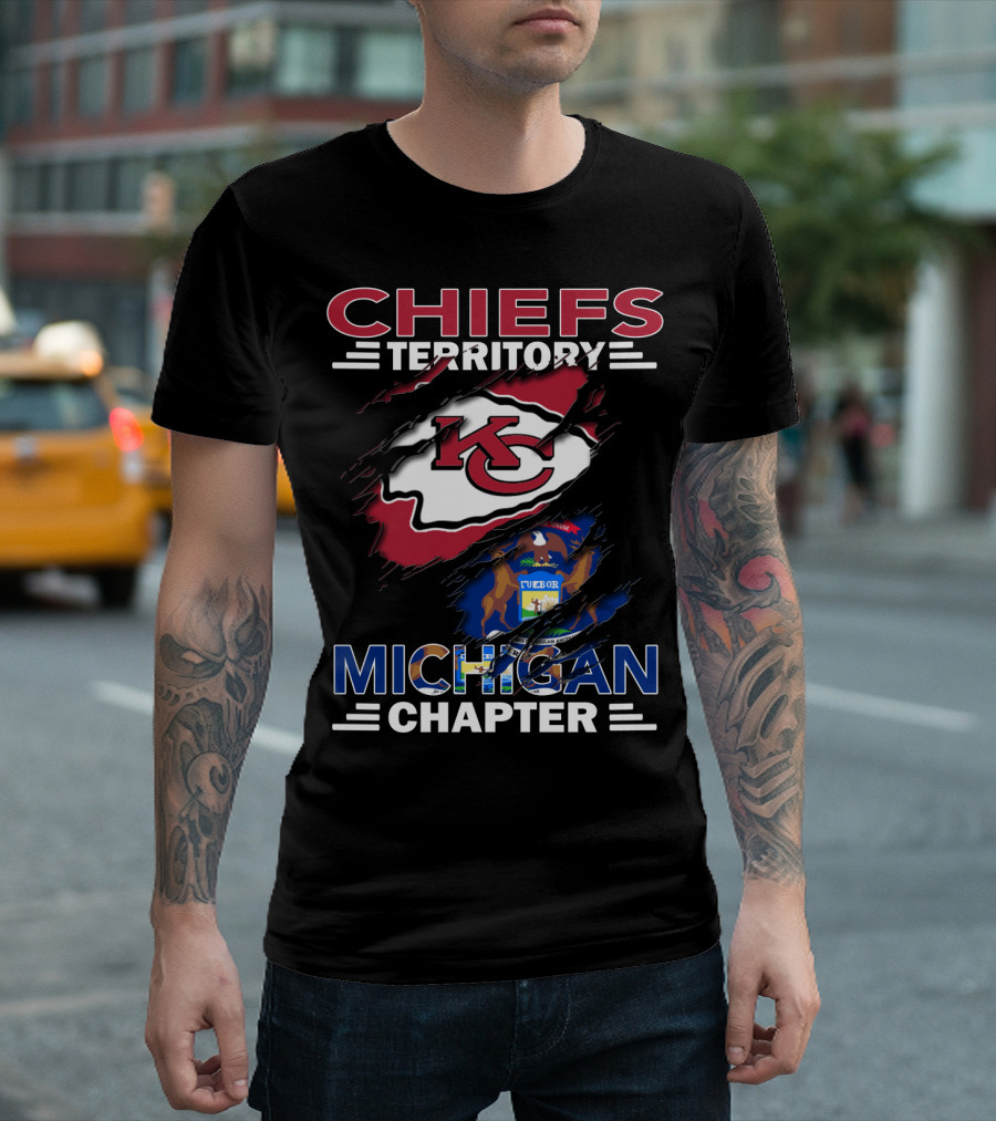 Chiefs Territory Michigan Chapter KC Logo With Michigan State Emblem T-Shirt