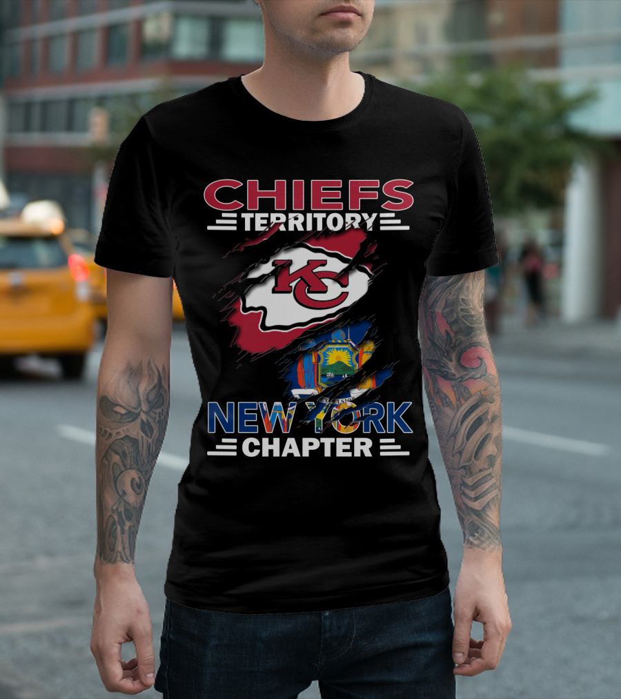 Chiefs Territory New York Chapter KC Logo and New York Flag T-Shirt