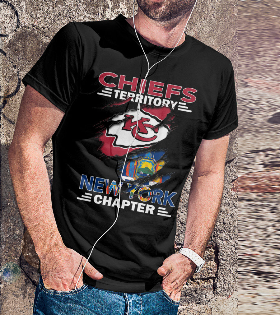 Chiefs Territory New York Chapter KC Logo And New York Flag T-Shirt