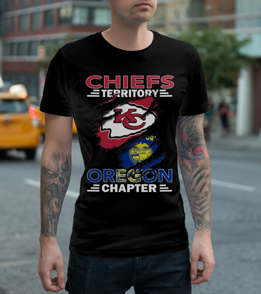 Chiefs Territory Oregon Chapter KC Chiefs Logo with Oregon State Flag T-Shirt