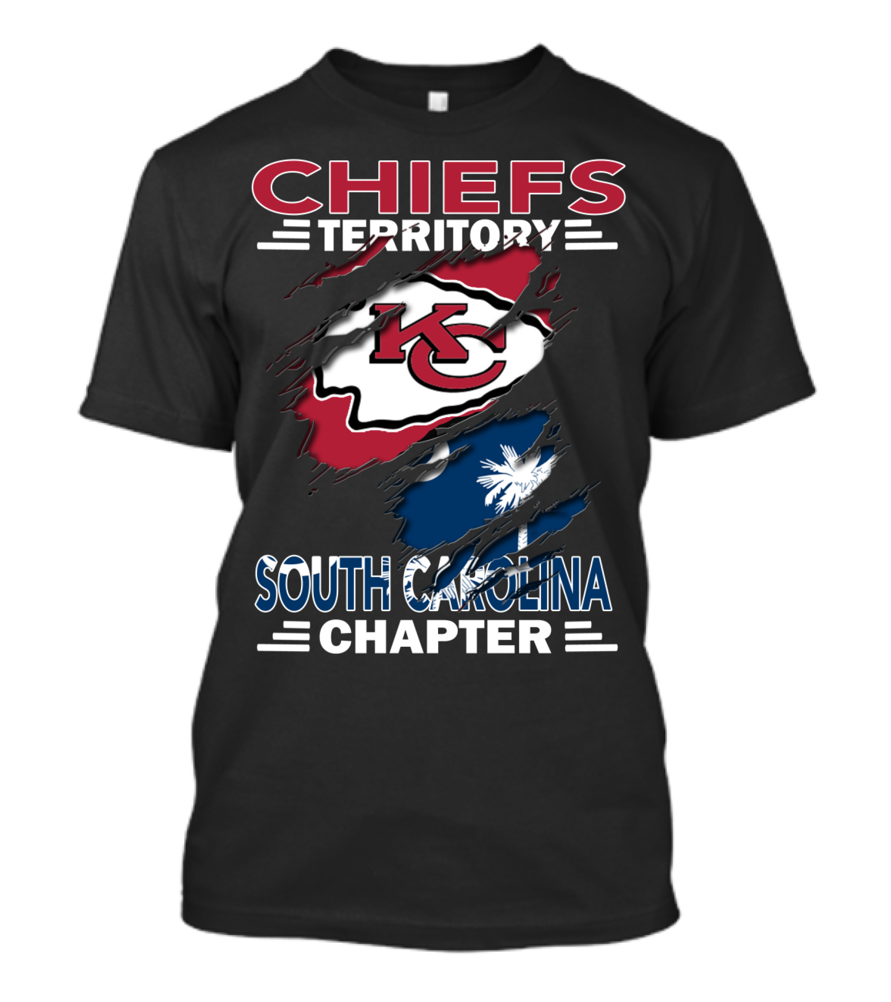 Chiefs Territory South Carolina Chapter KC Logo Wrapping Palmetto Flag T-Shirt