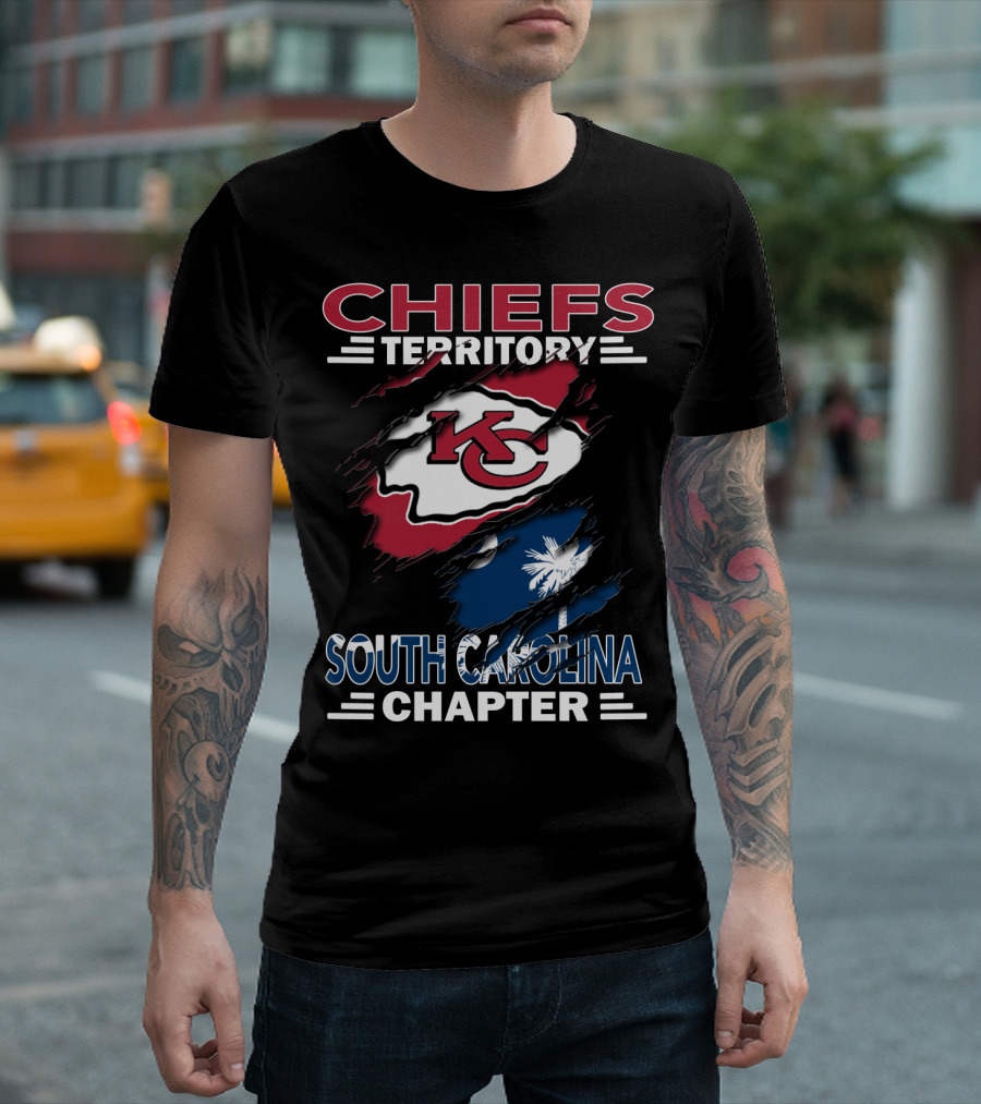 Chiefs Territory South Carolina Chapter KC Logo Wrapping Palmetto Flag T-Shirt