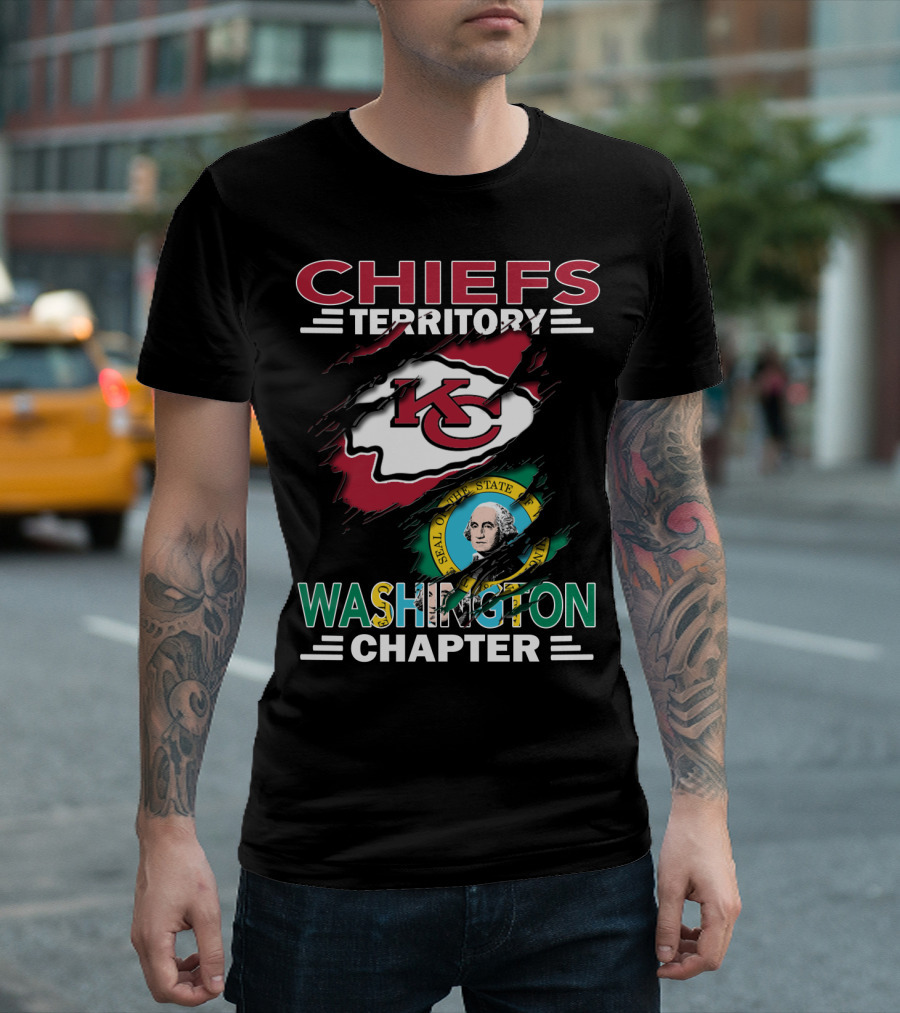 Chiefs Territory Washington Chapter Kansas City Football Logo And Washington State Seal T-Shirt