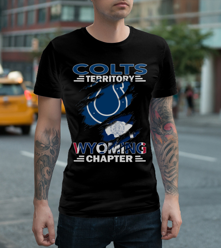 Colts Territory Wyoming Chapter Logo with Ripped Design and Wyoming Flag T-Shirt