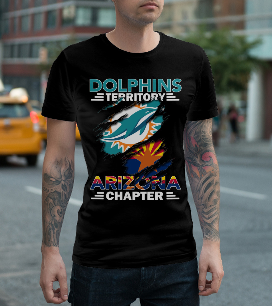 Dolphins Territory Arizona Chapter Logo With Miami Dolphins And Arizona Flag Elements T-Shirt