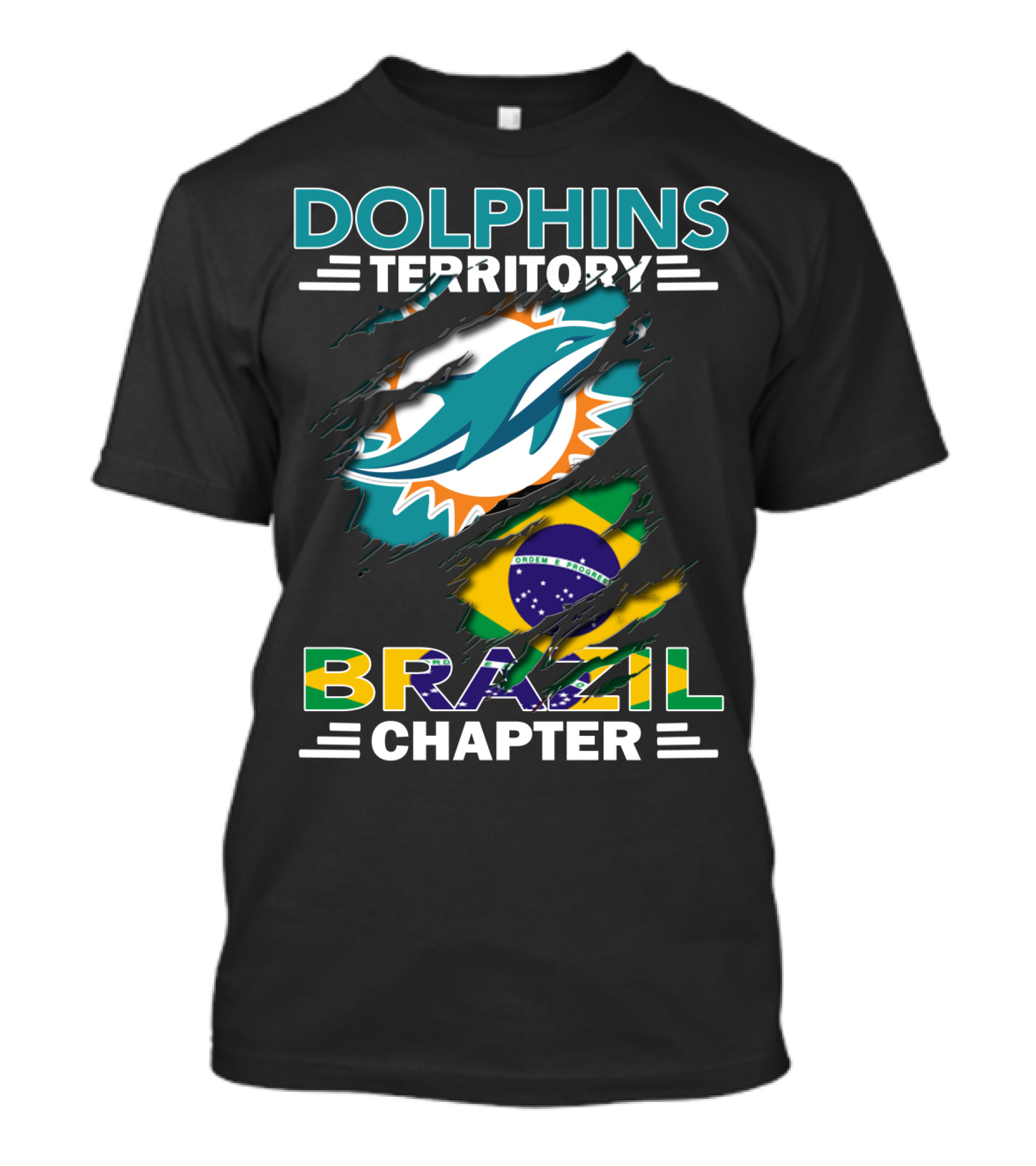 Dolphins Territory Brazil Chapter Miami Dolphins Logo And Brazilian Flag T-Shirt