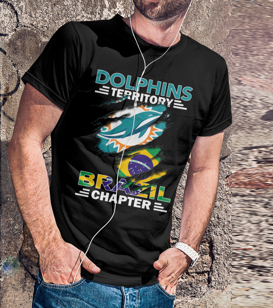 Dolphins Territory Brazil Chapter Miami Dolphins Logo And Brazilian Flag T-Shirt