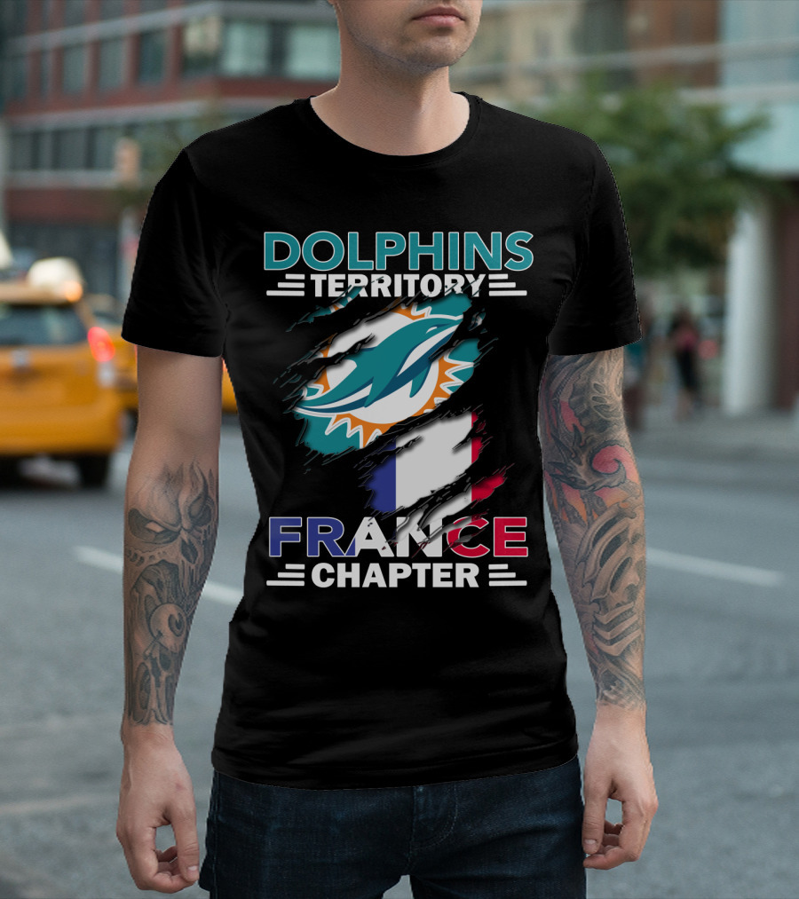 Dolphins Territory France Chapter Miami Logo and French Flag T-Shirt