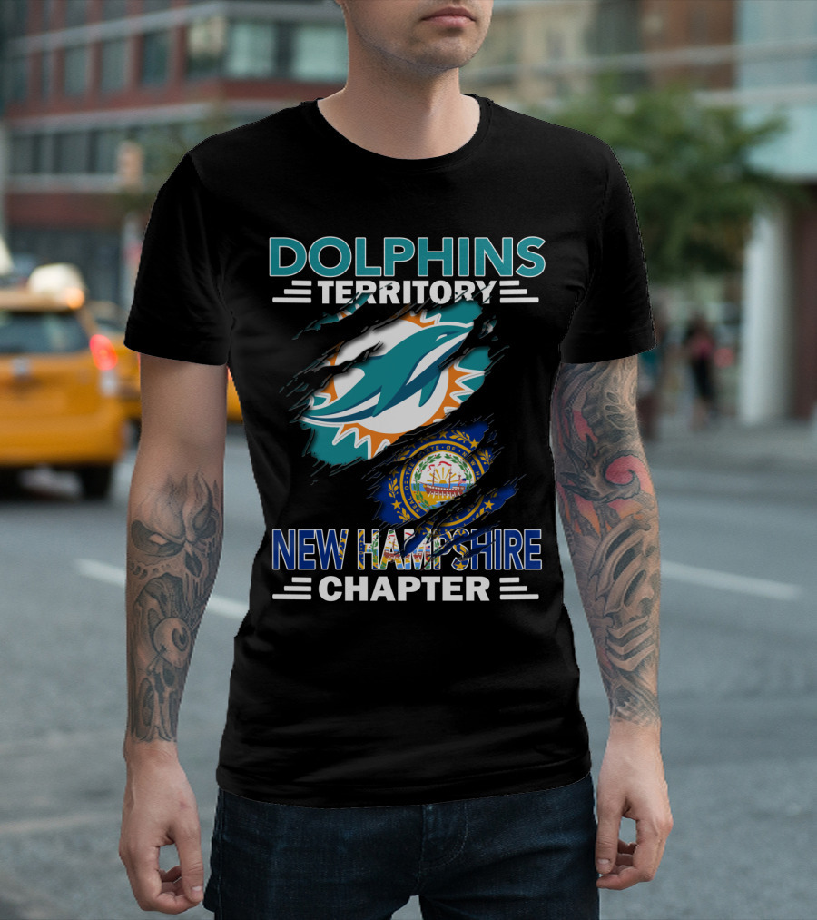 Dolphins Territory New Hampshire Chapter Miami Dolphins Logo New Hampshire Seal T-Shirt