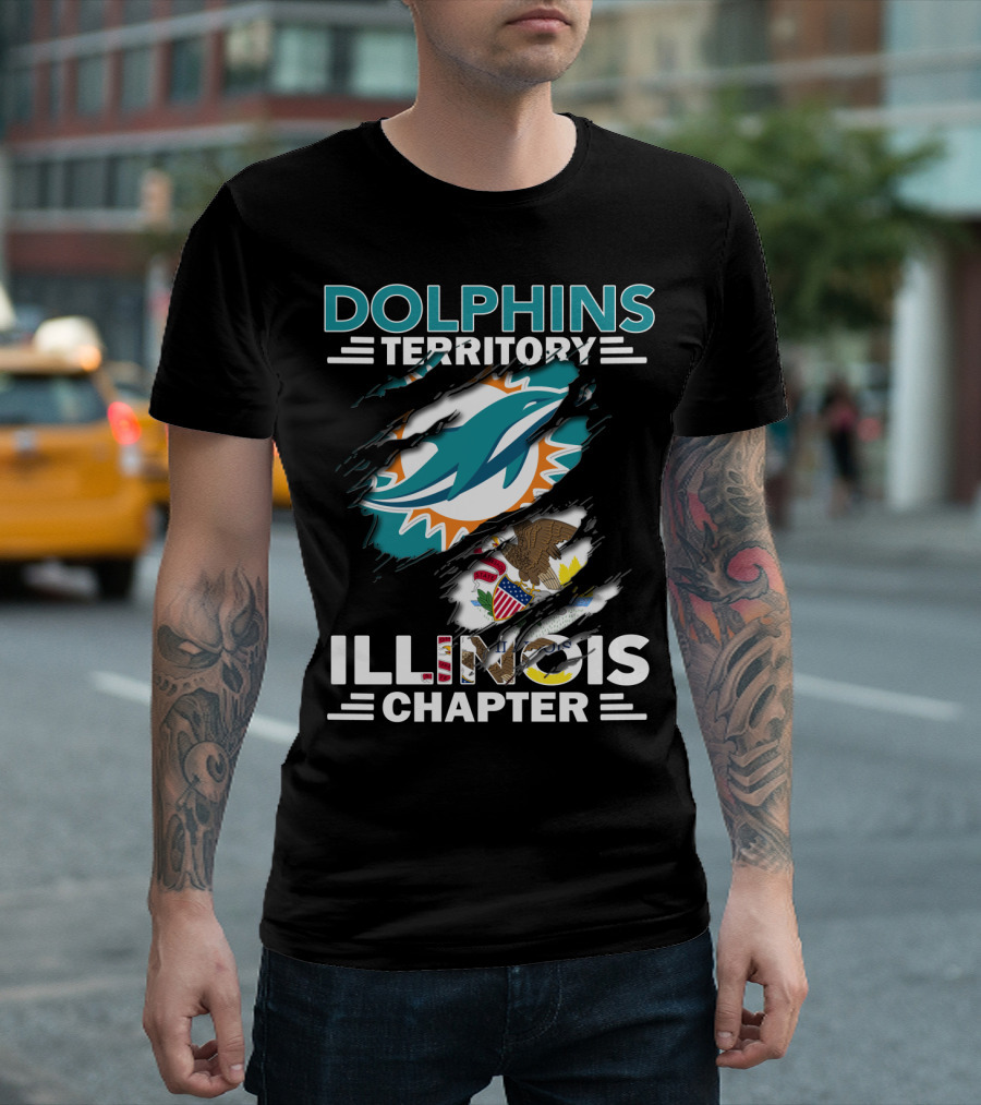 Dolphins Territory Illinois Chapter Miami Dolphins Logo and Illinois Flag T-Shirt