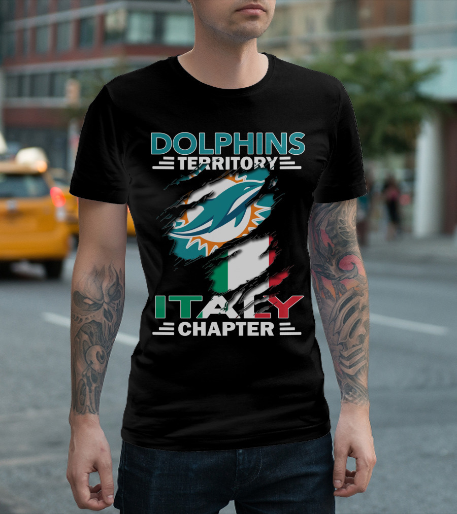 Dolphins Territory Italy Chapter Miami Logo Italian Flag T-Shirt