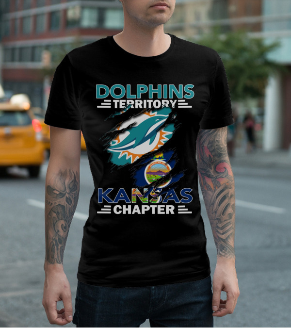 Dolphins Territory Kansas Chapter Miami Dolphins Fan Group With Kansas State Seal T-Shirt