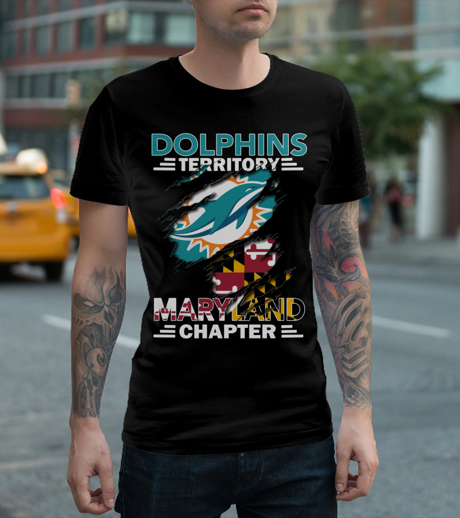 Dolphins Territory Maryland Chapter Miami Dolphins Logo with Maryland Flag T-Shirt