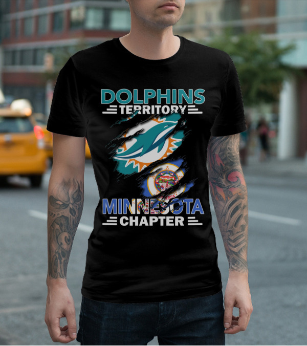 Dolphins Territory Minnesota Chapter Miami Dolphins And Minnesota State Flag T-Shirt