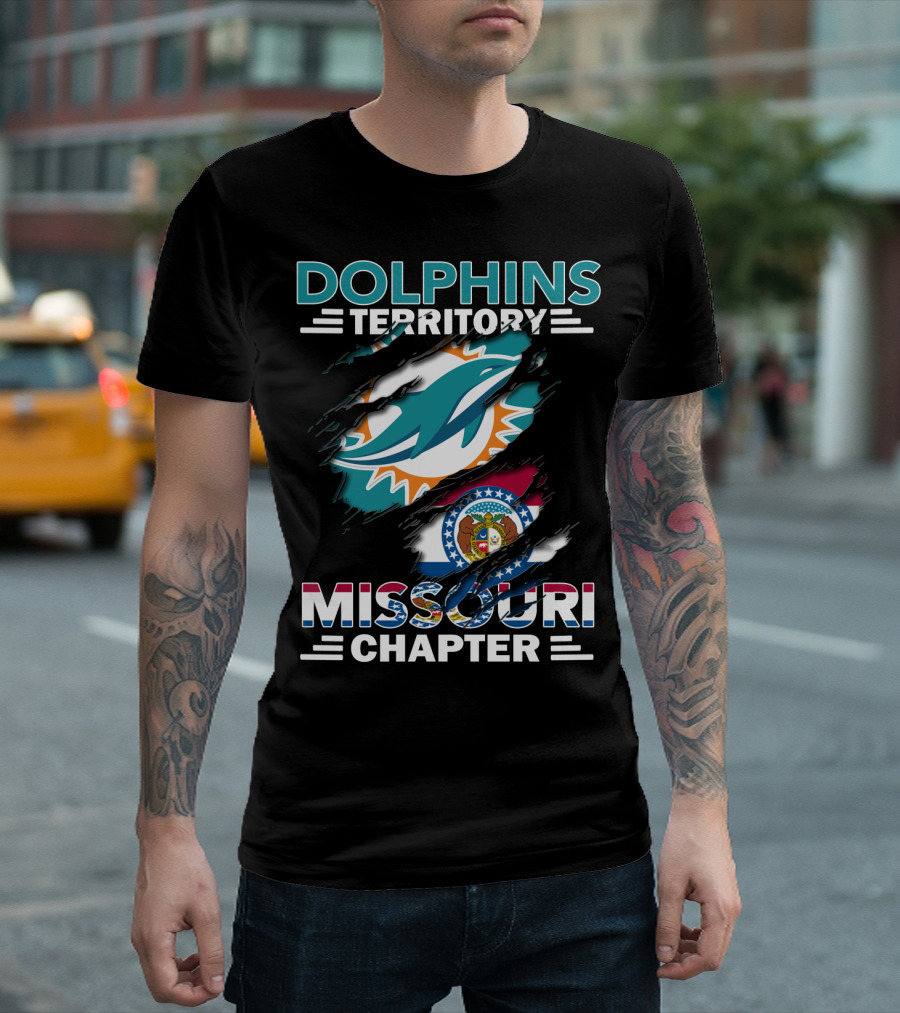 Dolphins Territory Missouri Chapter Miami Dolphins and Missouri Flag T-Shirt