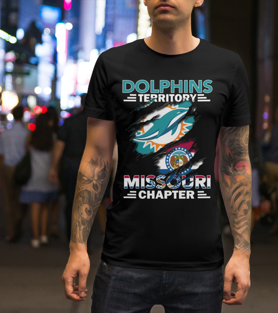 Dolphins Territory Missouri Chapter Miami Dolphins And Missouri Flag T-Shirt