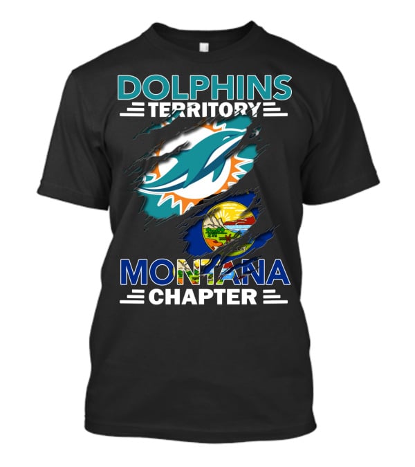 Dolphins Territory Montana Chapter Miami Dolphins Logo With Montana State Flag T-Shirt