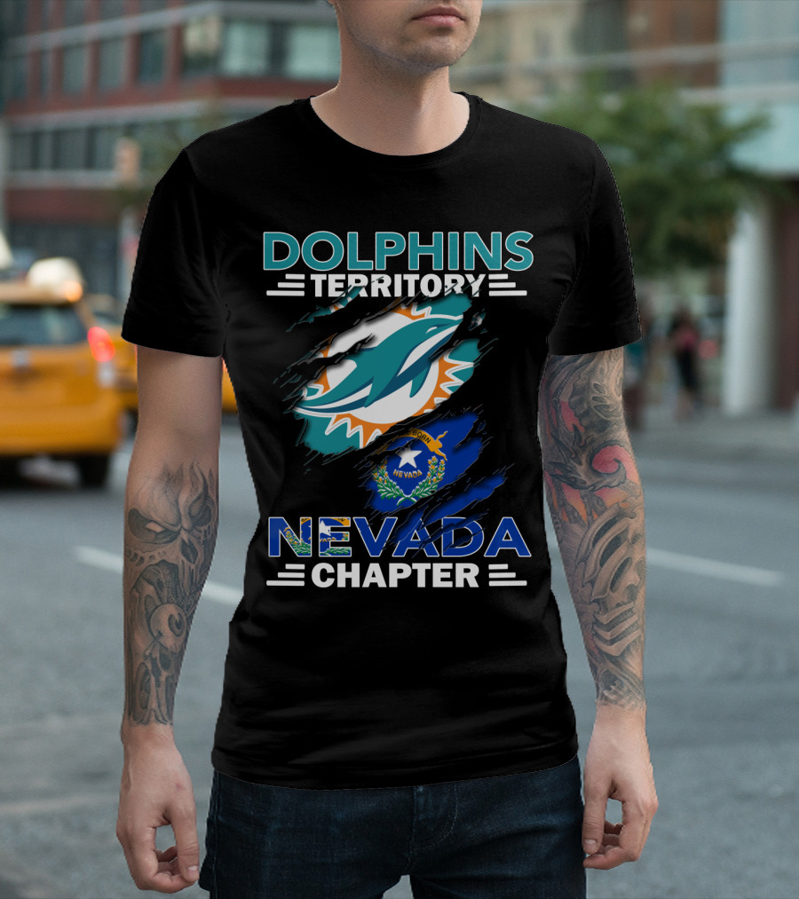 Dolphins Territory Nevada Chapter Miami Dolphins Fans Nevada Flag T-Shirt