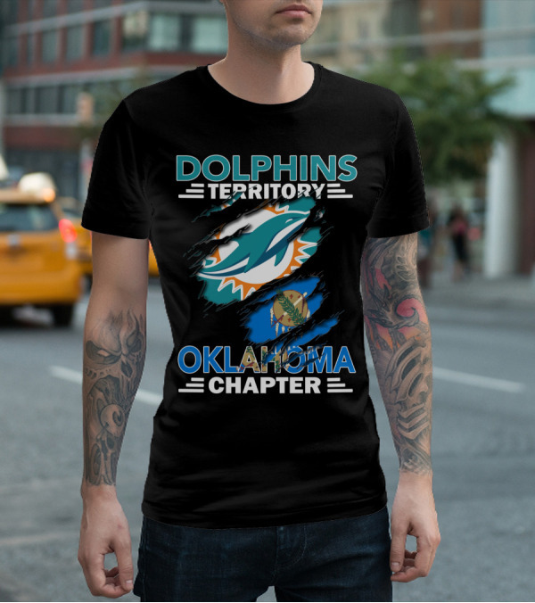 Dolphins Territory Oklahoma Chapter Miami Dolphins Logo And Oklahoma Flag T-Shirt