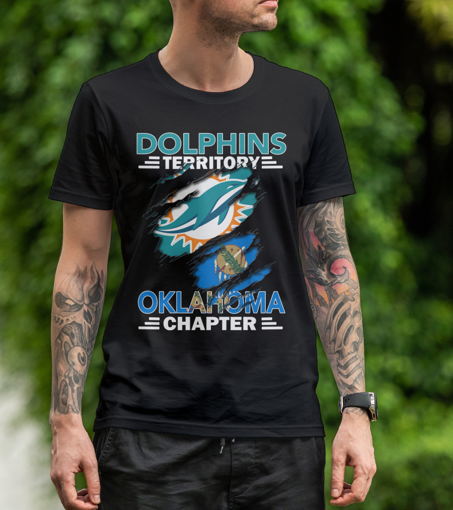 Dolphins Territory Oklahoma Chapter Miami Dolphins Logo And Oklahoma Flag T-Shirt