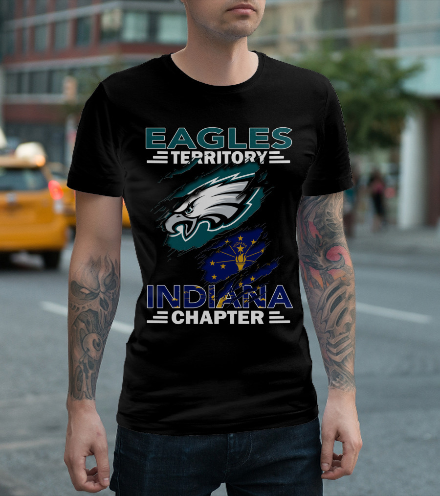 Eagles Territory Indiana Chapter With Indianapolis Flag And Football T-Shirt