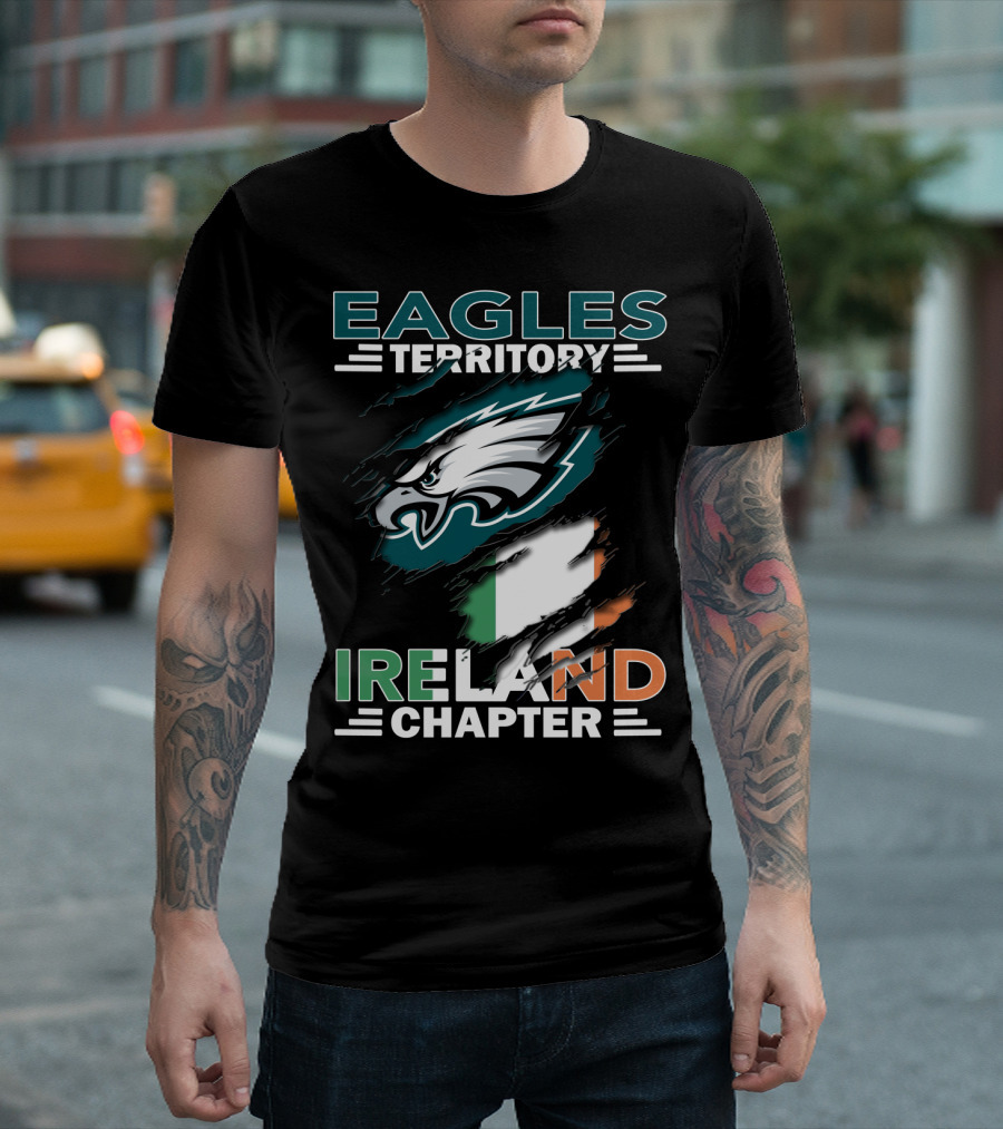 Eagles Territory Ireland Chapter with Eagle Logo and Irish Flag T-Shirt