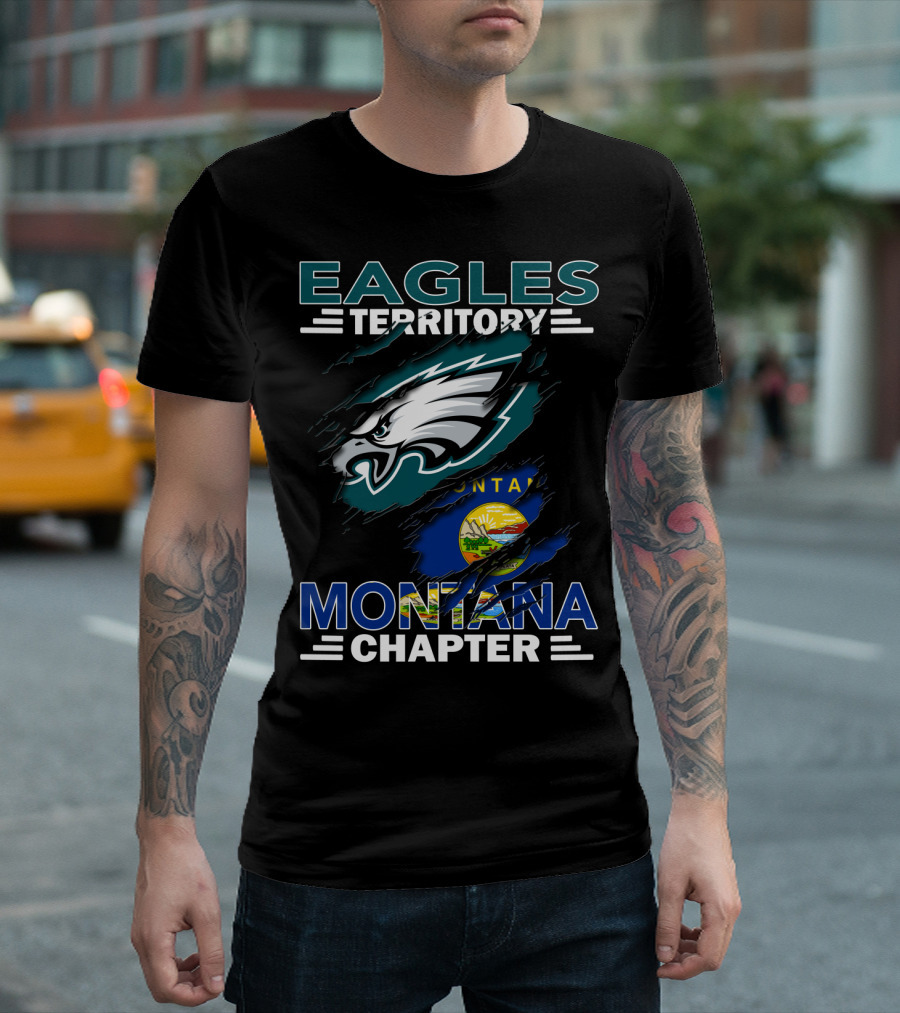 Eagles Territory Montana Chapter Logo Featuring Philadelphia Eagles And Montana State Flag T-Shirt