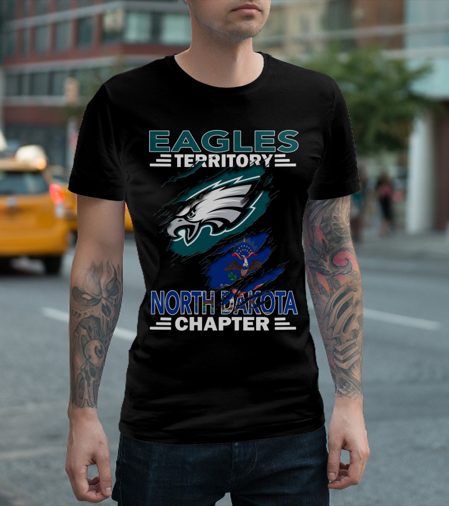 Eagles Territory North Dakota Chapter Fan Logo with State Flag Element T-Shirt