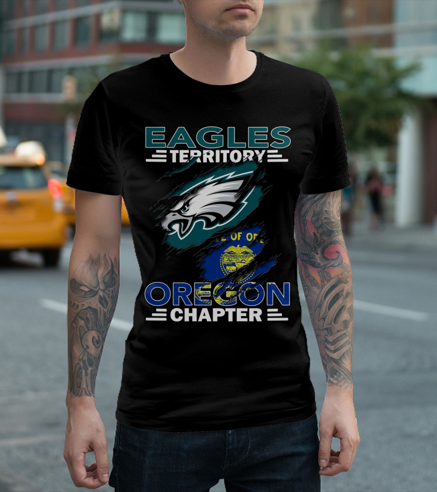 Eagles Territory Oregon Chapter NFL Fan Group Philadelphia Logo and State Flag T-Shirt