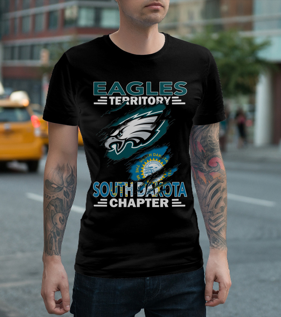 Eagles Territory South Dakota Chapter Emblem with State Flag and Aggressive Eagle T-Shirt