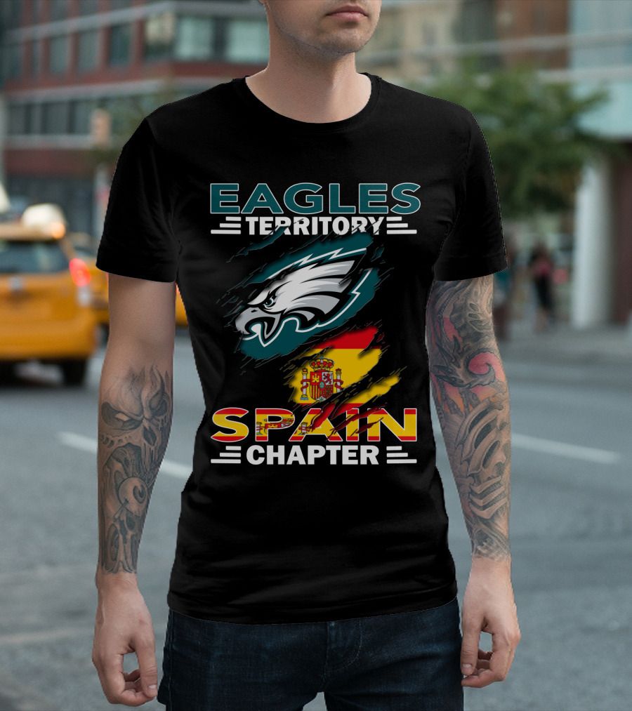 Eagles Territory Spain Chapter Fan Pride With Spanish Flag And Eagle T-Shirt