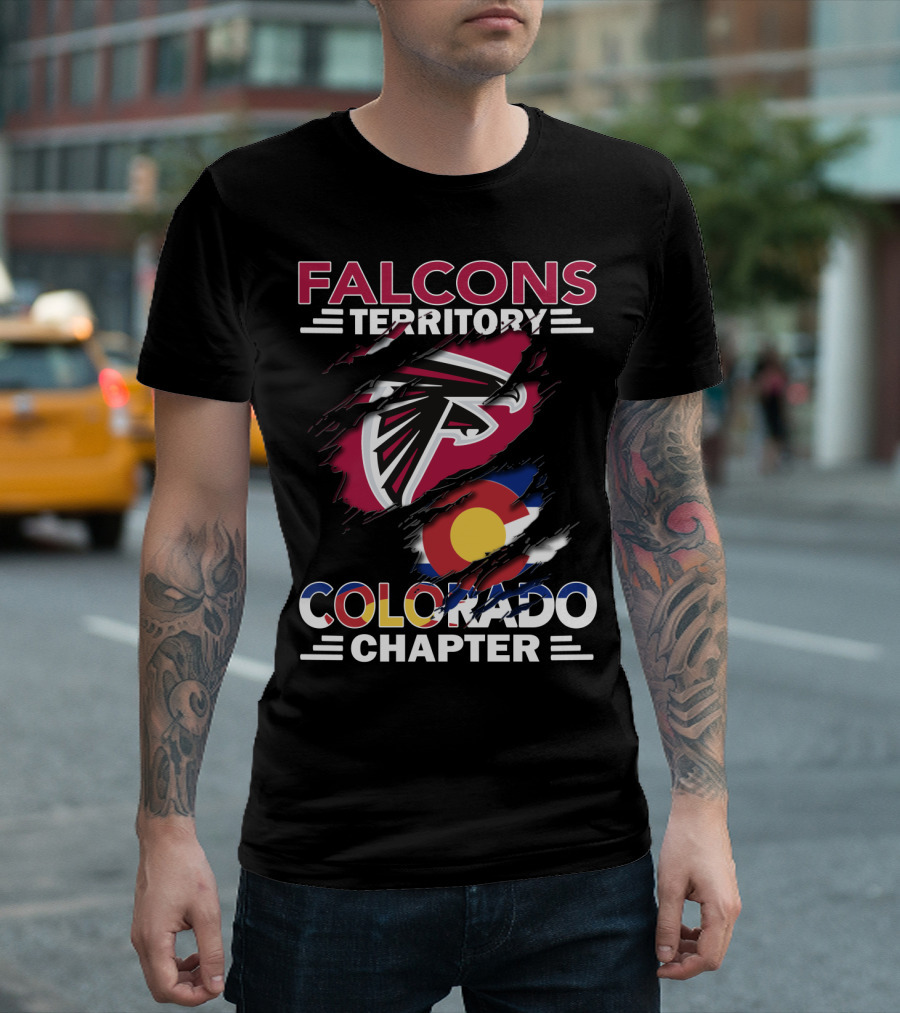 Falcons Territory Colorado Chapter with Falcons Logo and Colorado Flag T-Shirt